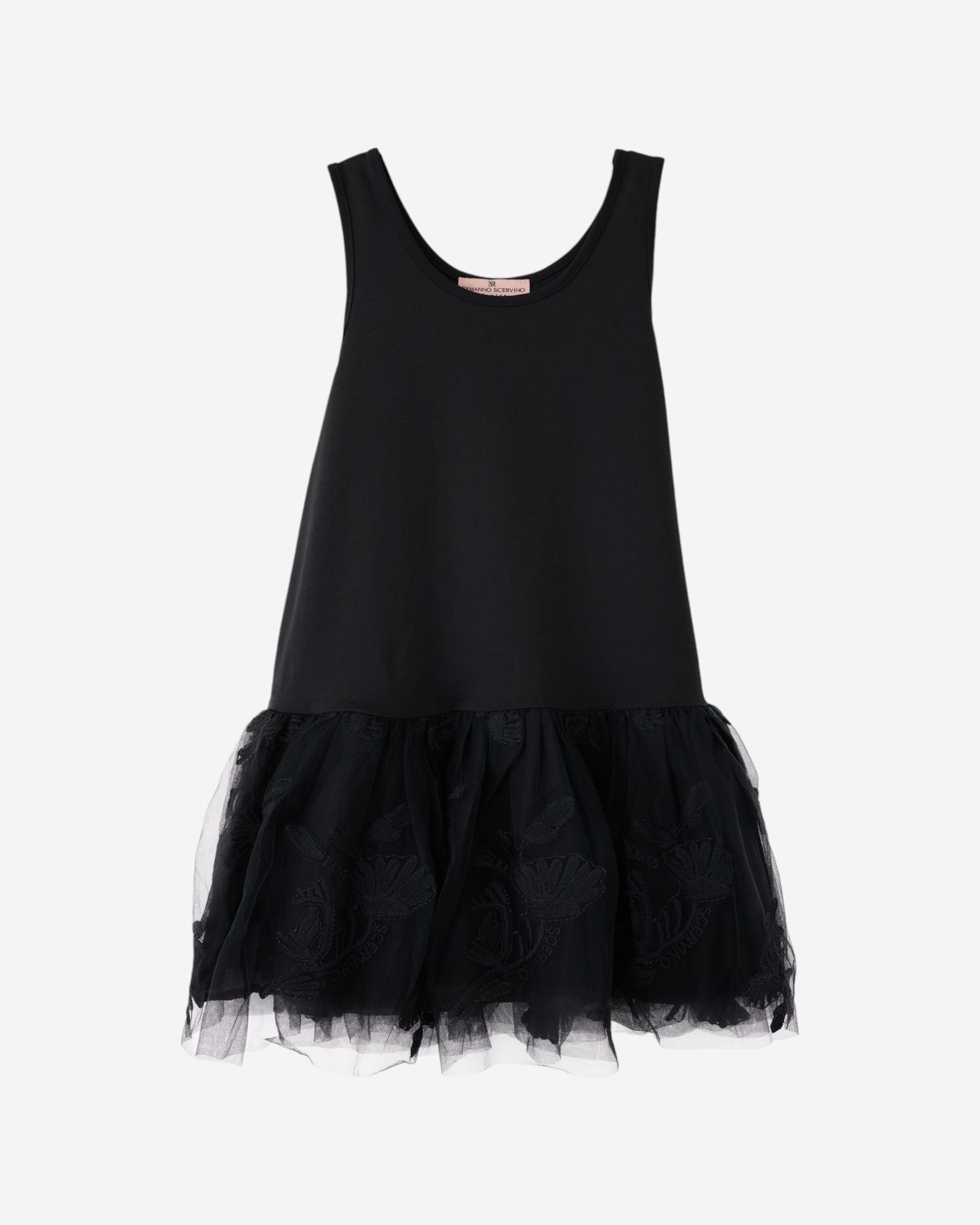 ERMANNO SCERVINO JUNIOR — Трикотажное платье с юбкой и воланом из черного тюля
